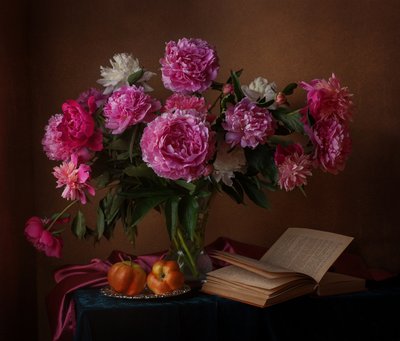 Peonies Books and Apples by Alina Lankina
