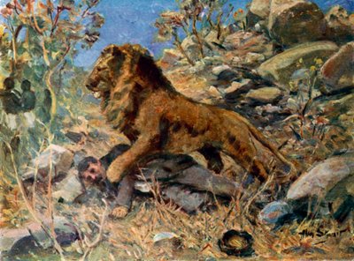 David Livingstone, Livingstone and the lion by Allan (after) Stewart