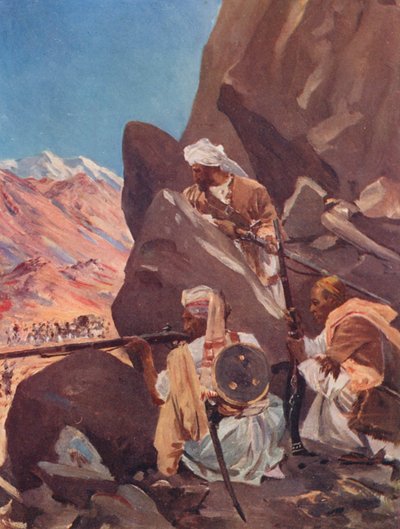 Hill Tribesmen sniping a British Force on the North West Frontier by Allan Stewart