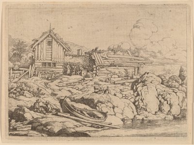 Boat at a River Bank with Three Goats by Allart van Everdingen