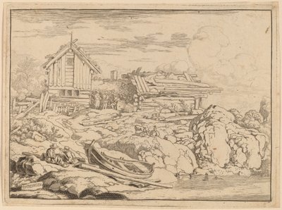 Boat at a River Bank with Three Goats by Allart van Everdingen