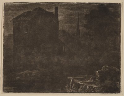 Nocturnal Landscape with House and Church Spire by Allart van Everdingen