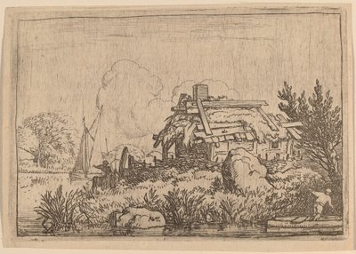 Ruined Cottage, Surrounded by Water by Allart van Everdingen