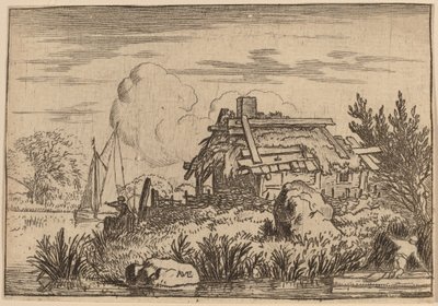 Ruined Cottage, Surrounded by Water by Allart van Everdingen