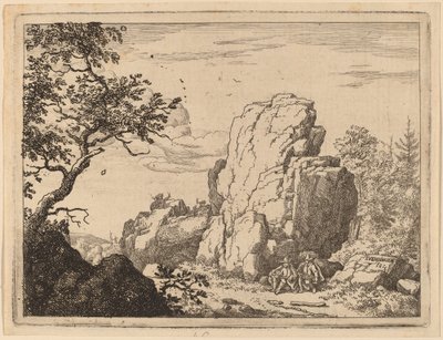 Two Men Seated at the Foot of a High Rock by Allart van Everdingen