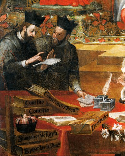 Discussion between two Jesuits (detail), St Raymond of Penafort, advisor to Pope Gregory IX, by Alonso Antonio Villamor. From the St Steven