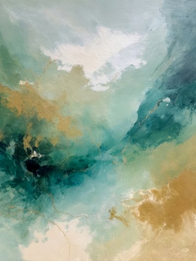 Teal Gold Abstract Swirls by Alpenglow Workshop