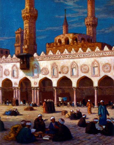 Illustration Depicting Scholars and Students Studying at Al Azhar University by Alphonse Etienne Dinet