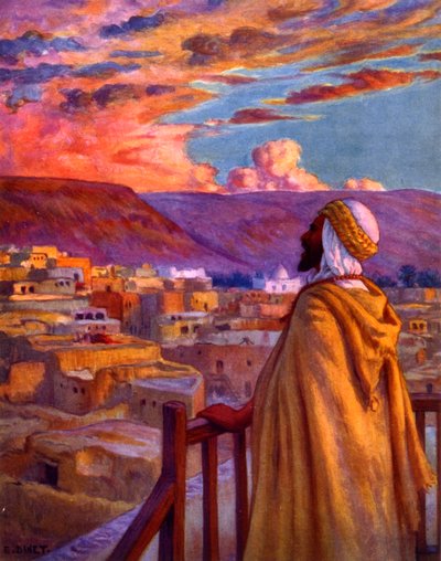 Muezzin calling the faithful to prayer at a village in the desert by Alphonse Etienne Dinet