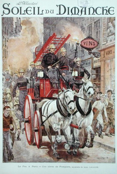 Firemen responding to a fire alarm in Paris, cover of 