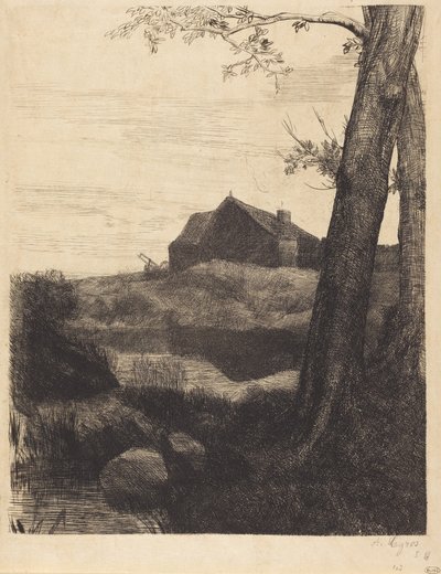 Farm with Large Tree by Alphonse Legros