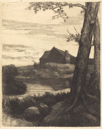 Farm with Large Tree by Alphonse Legros