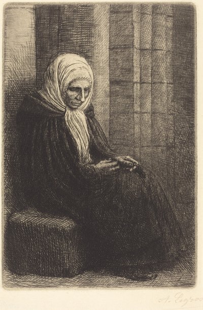 Woman Seated against a Wall, Child with His Head in Her Lap by Alphonse Legros