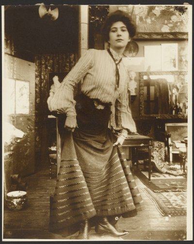 Female Model in Striped Blouse and Long Dress, Paris by Alphonse Maria Mucha