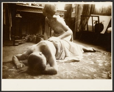 Two Semi-Nude Men on Floor of Studio by Alphonse Maria Mucha