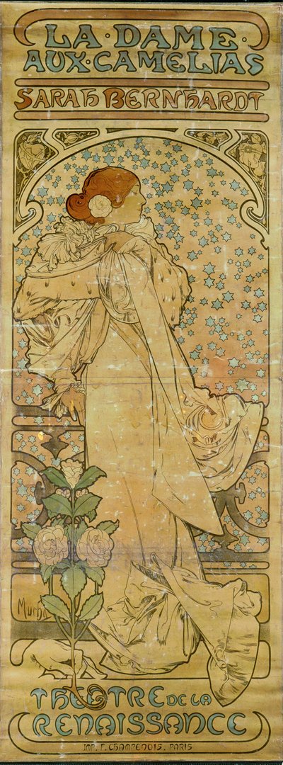 La Dame aux Camelias with Actress Sarah Bernhardt, Theatre de la Renaissance, Paris 1894 by Alphonse Marie Mucha