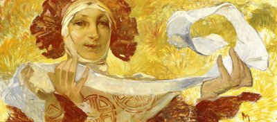 Woman with a Ribbon by Alphonse Mucha