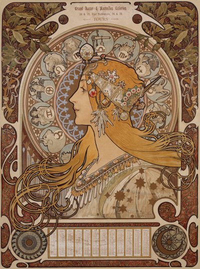 Zodiac, Grand Bazar & Nouvelles Galeries, Tours by Alphonse Mucha