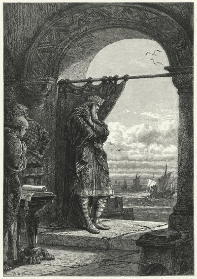 Charlemagne anxiously watching the approach of ships carrying Norman raiders by Alphonse Marie de (after) Neuville
