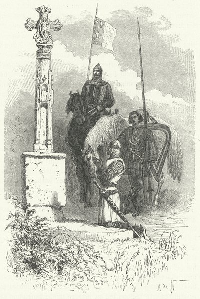 Ferdinand I of Leon praying before a Cross by Alphonse Marie de (after) Neuville