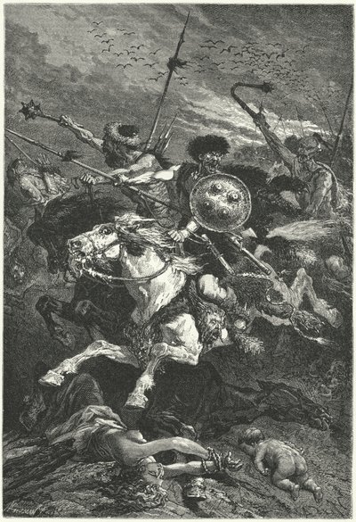 Huns charging at the Battle of Chalons, 451 by Alphonse Marie de (after) Neuville