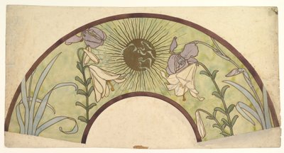 Design for a Fan with Sunburst, Lilies, and Irises, late 19th - mid 20th century by Alphonse Mucha