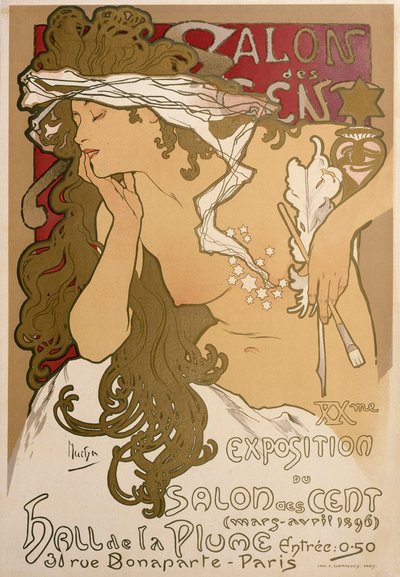 Poster for the XXth Exposition in the Salon des Cent, Paris, France by Alphonse Mucha