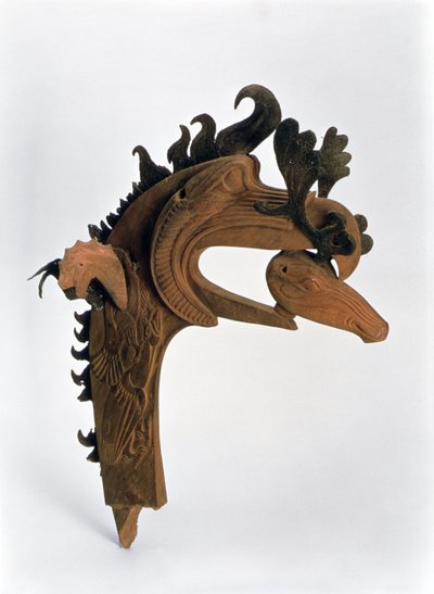 Terminal depicting a griffin holding a deer in its beak, from the Pazyryk Burial Mounds, 5th century BC by Altaic School