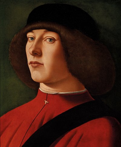 Portrait of a man, bust-length, with a green background by Alvise (and workshop) Vivarini