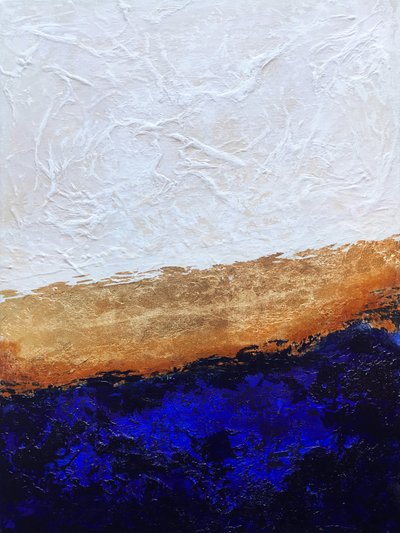 Deep Blue Gold Abstract by Alyson Storms