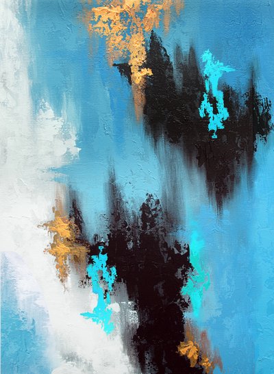Dynamic Blue Gold Abstract by Alyson Storms