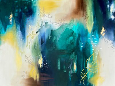 Organic Teal Gold Abstract by Alyson Storms