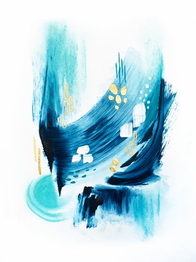 Teal Gold Abstract Flow by Alyson Storms