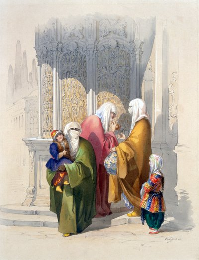 Street Scene with Passers-by Including a Poor Black African Woman and Child, pub. 1865 by Amadeo Preziosi