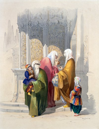 Street scene with passers-by including a poor black African woman and child, slave or freed slave, from 
