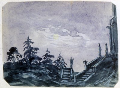 View of Grounds of a Fantastic Chateau by Moonlight by Amantine Dupin