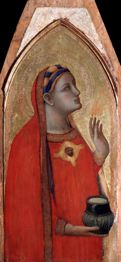 Mary Magdalene (left panel of the polyptych Virgin and Child) by Ambrogio Lorenzetti