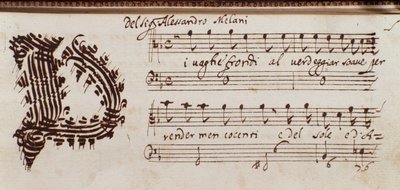 Page of collection of musical scores by Alessandro Stradella by Ambrogio Preda