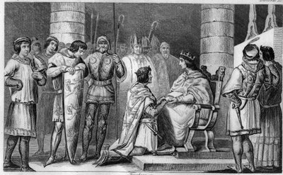 Edward III of England obliges us to pay tribute to Philip VI of Valois, in the cathedral of Amiens in 1329 - Engraving of 1825 in 