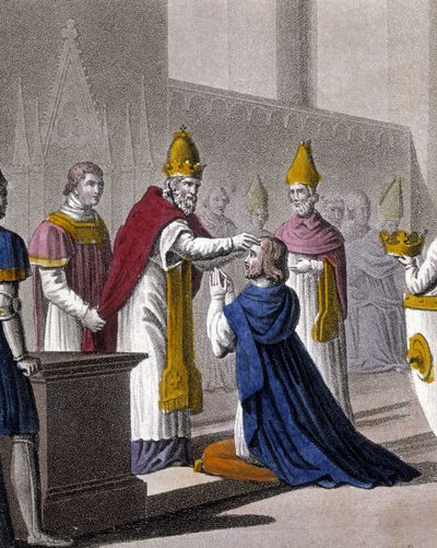 Louis II was consecrated a second time at the Council of Troyes by John VIII in 879 (detail). Designed and engraved by Ambroise Tardieu in 1825 by Ambroise Tardieu