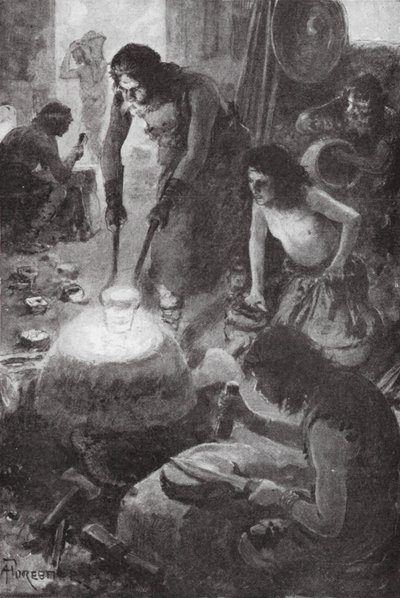 Iberian people casting bronze in Britain by Amedee (after) Forestier