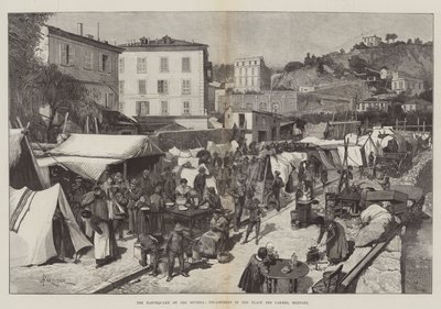 The Earthquake on the Riviera, Encampment in the Place des Carmes, Mentone by Amedee Forestier
