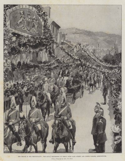 The Prince in his Principality, the Royal Procession in Great Duke Gate Street and North Parade, Aberystwith by Amedee Forestier