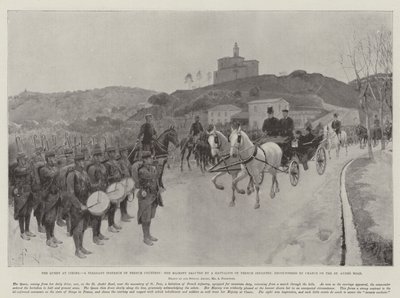 The Queen at Cimiez, a Pleasant Instance of French Courtesy, Her Majesty saluted by a Battalion of French Infantry, encountered by chance on the St Andre Road by Amedee Forestier