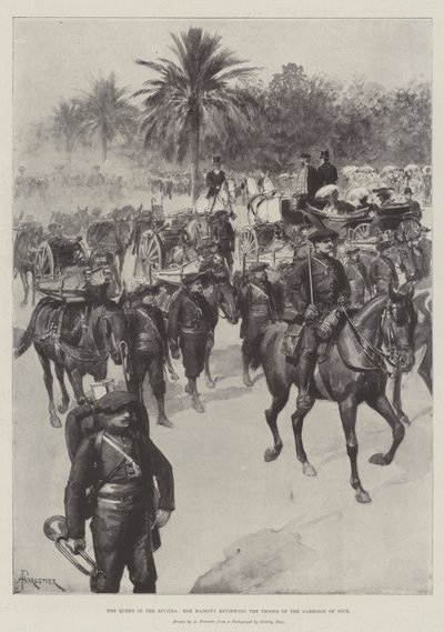 The Queen in the Riviera, Her Majesty reviewing the Troops of the Garrison of Nice by Amedee Forestier
