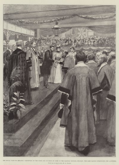 The Royal Visit to Ireland, Reception of the Duke and Duchess of York in the Railway Station, Belfast, the Lord Mayor introducing the Aldermen by Amedee Forestier