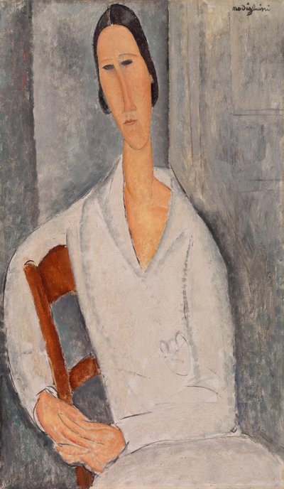 Madame Hanka Zborowska Leaning on a Chair by Amedeo Modigliani