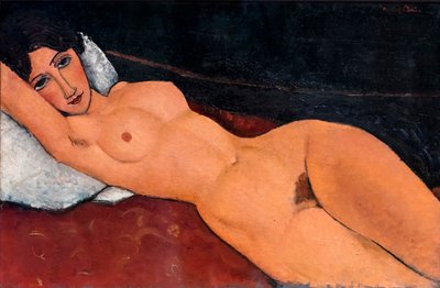 Nude lying on a white cushion, circa 1917 by Amedeo Modigliani