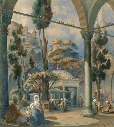 Courtyard of the Sultan Bayezid Mosque in Constantinople by Amedeo Preziosi