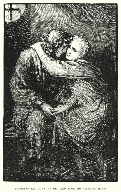 Innocens sat down by him and took his chained hand by Amelia M. (attr.to) Bowerley or Bauerle